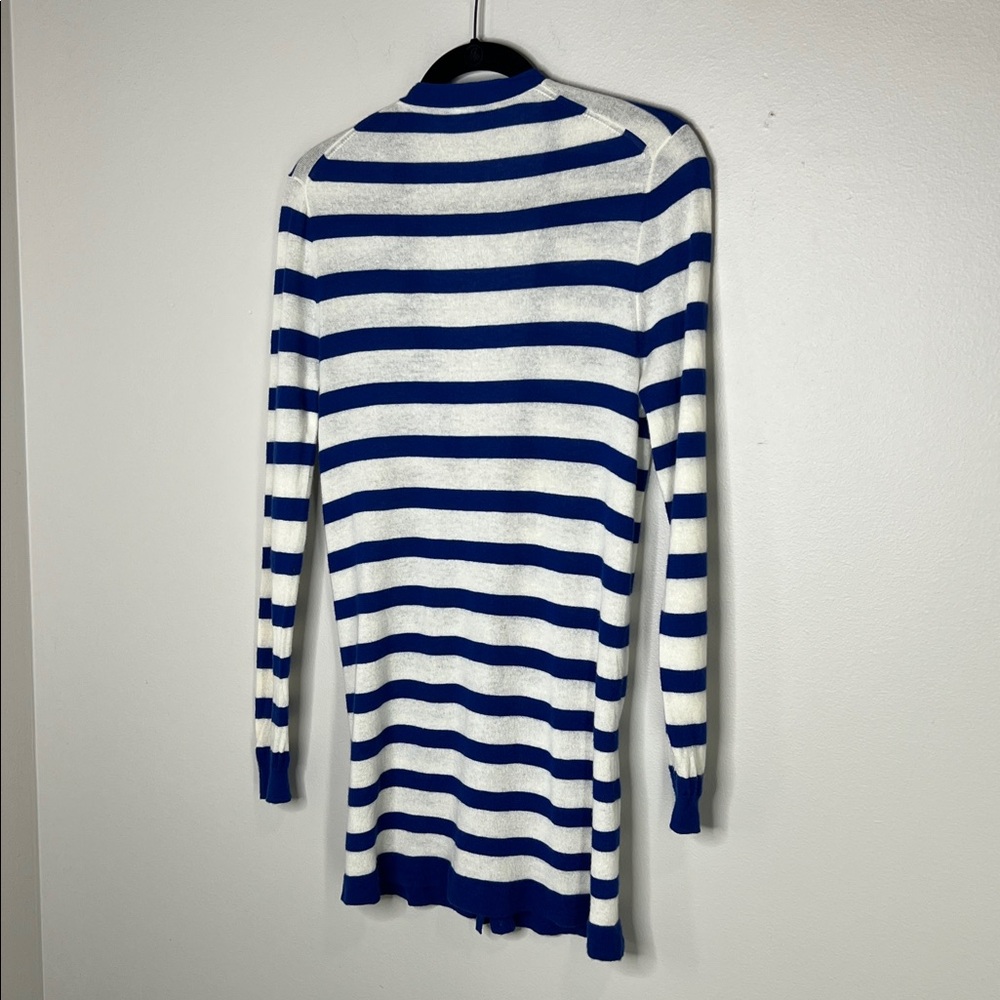 J. Crew 100% Cashmere Nautical blue and white stripe cardigan size Medium - Picture 11 of 13